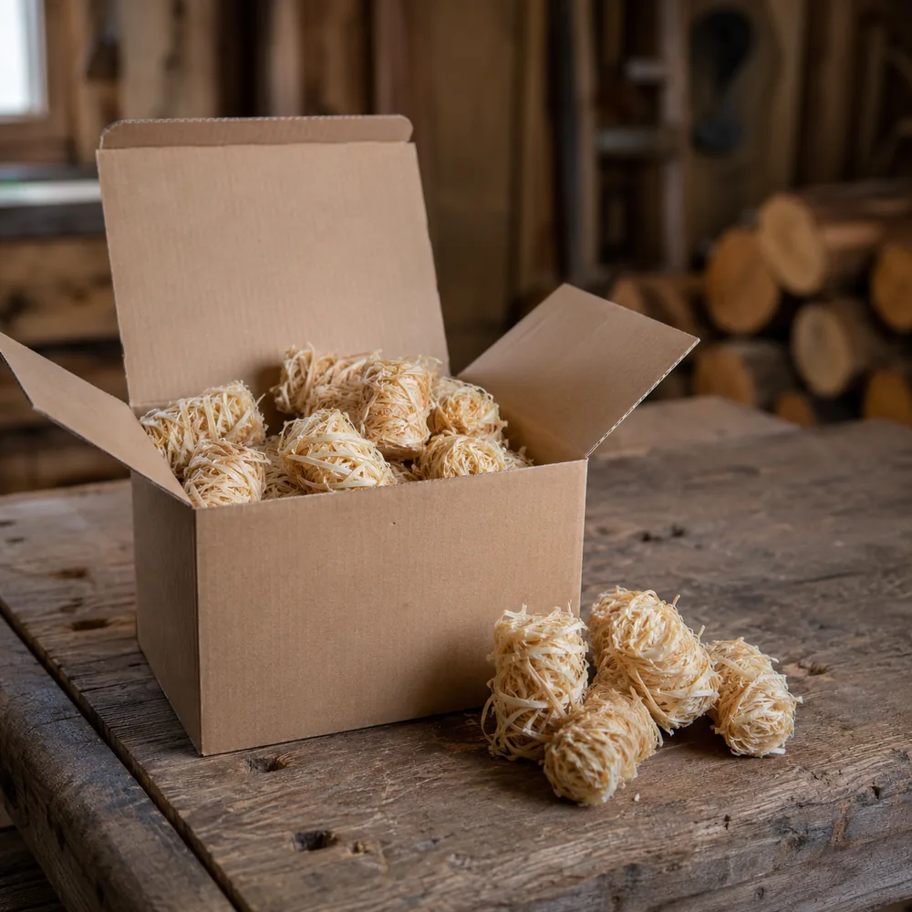 Wood Wool and Wax Eco Firelighters supplied in a Box of 50
