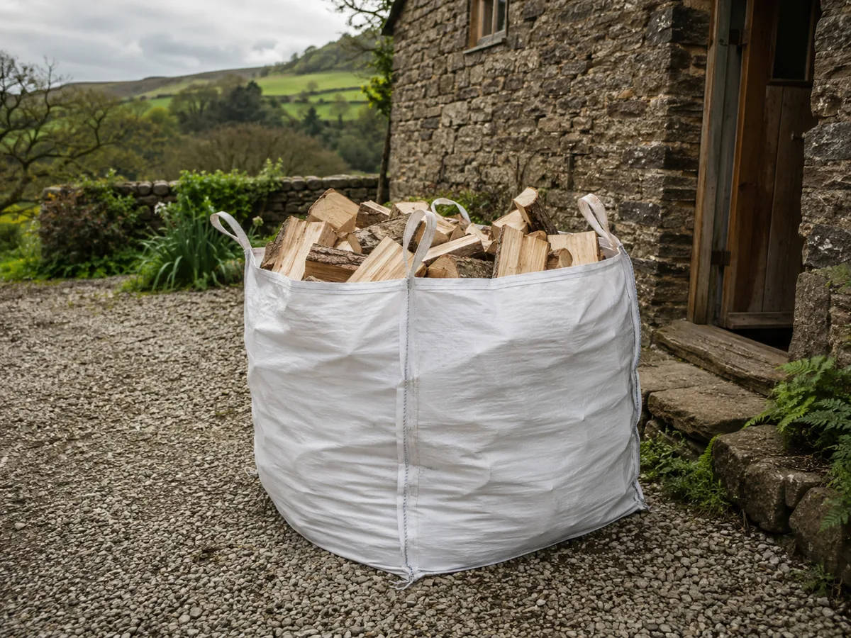 A dumpy bag of logs delivered to a rural North Devon home